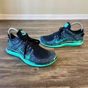 Nike Free 4.0 Flyknit Shoes Womens Size 8 Blue Aqua Teal Running 631050-014